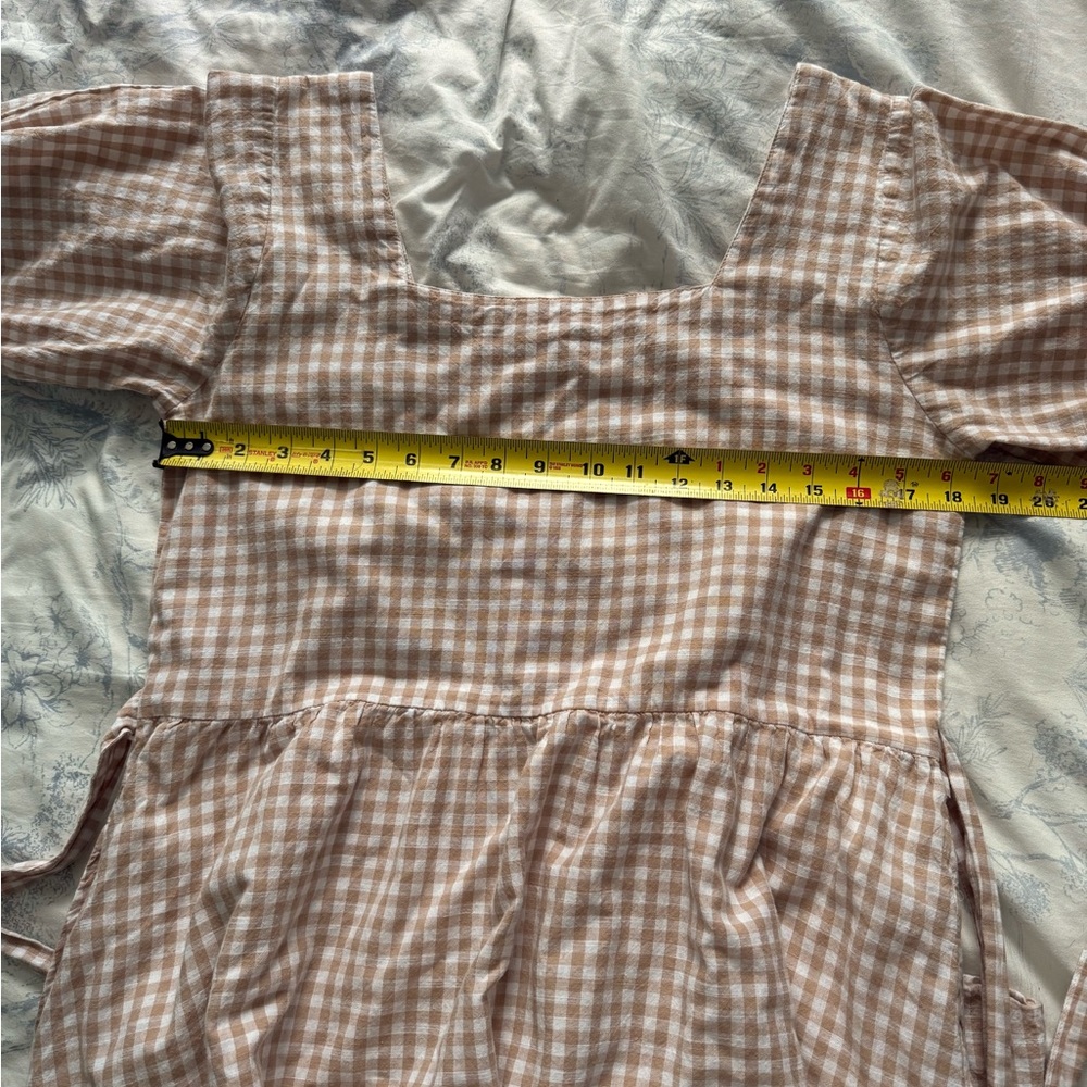 Gingham Midi Dress with Tie Waist - Cream/Beige - Picture 4 of 4